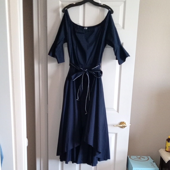 VENUS Dresses & Skirts - VENUS Navy Blue &White Off-Shoulder Flutter Sleeve Sundress Size 18